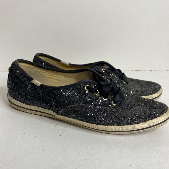 Keds X Kate Spade Black Sequin Sneakers Lace Up Shoes - Picture 1 of 6